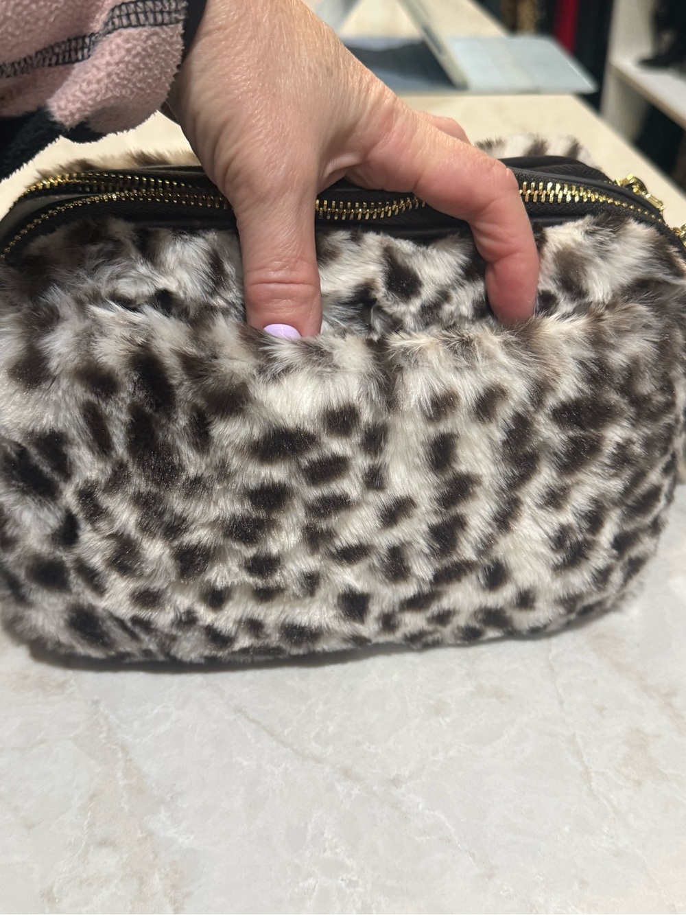Karl Lagerfeld Leopard-Print Faux Fur Crossbody Bag New with tag - Brown/Black - Picture 7 of 13
